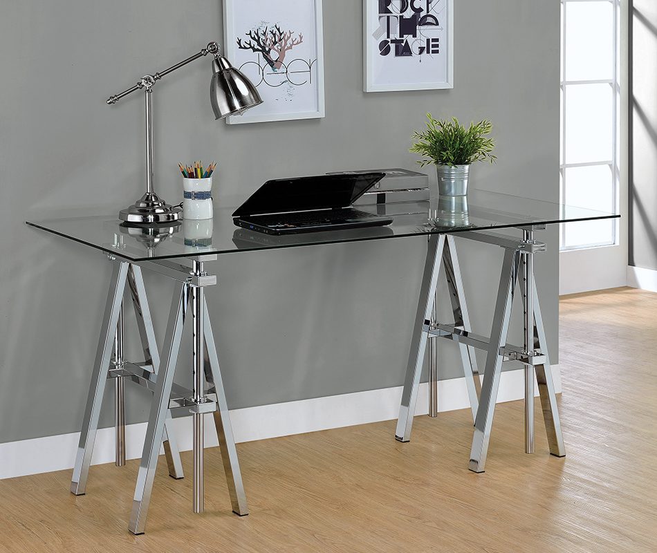 Statham Glass Top Adjustable Writing Desk Clear And Chrome