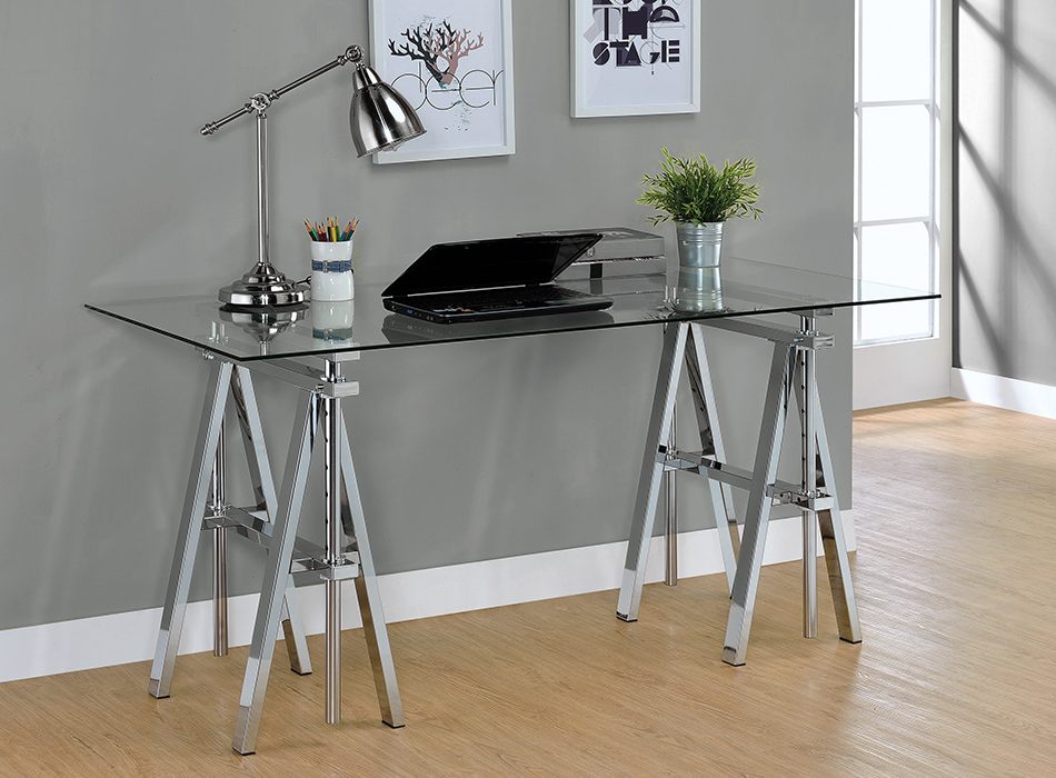 Statham Glass Top Adjustable Writing Desk Clear And Chrome