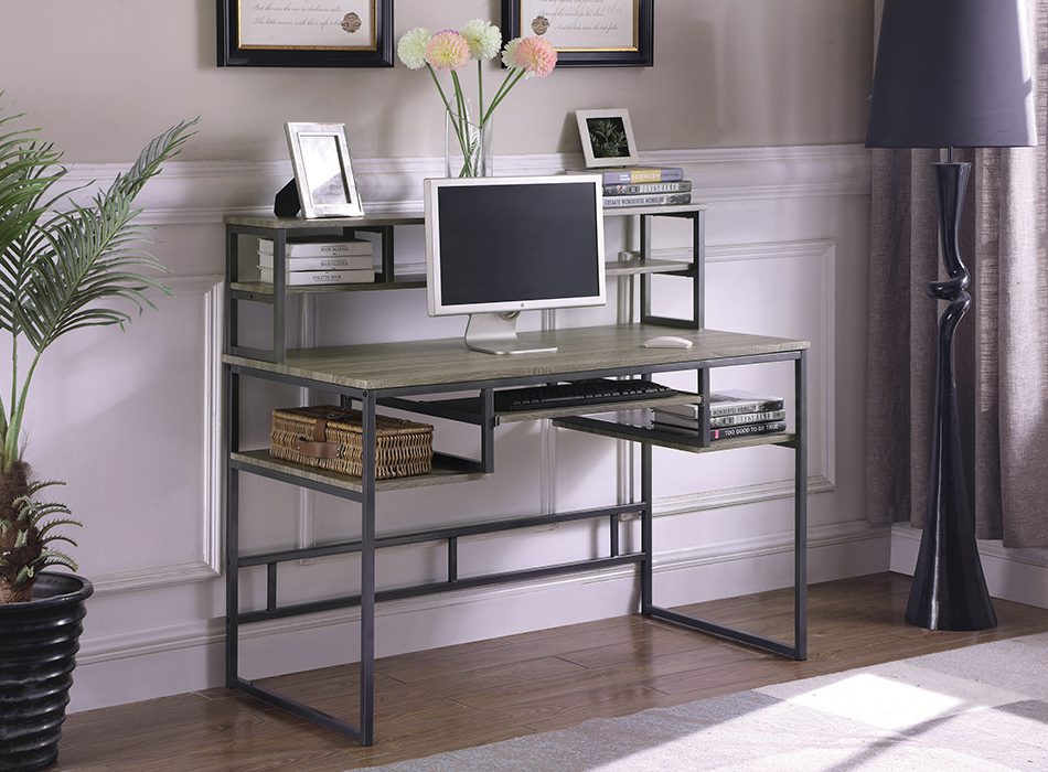 Mandy Computer Desk With Keyboard Tray Weathered Taupe And Gunmetal