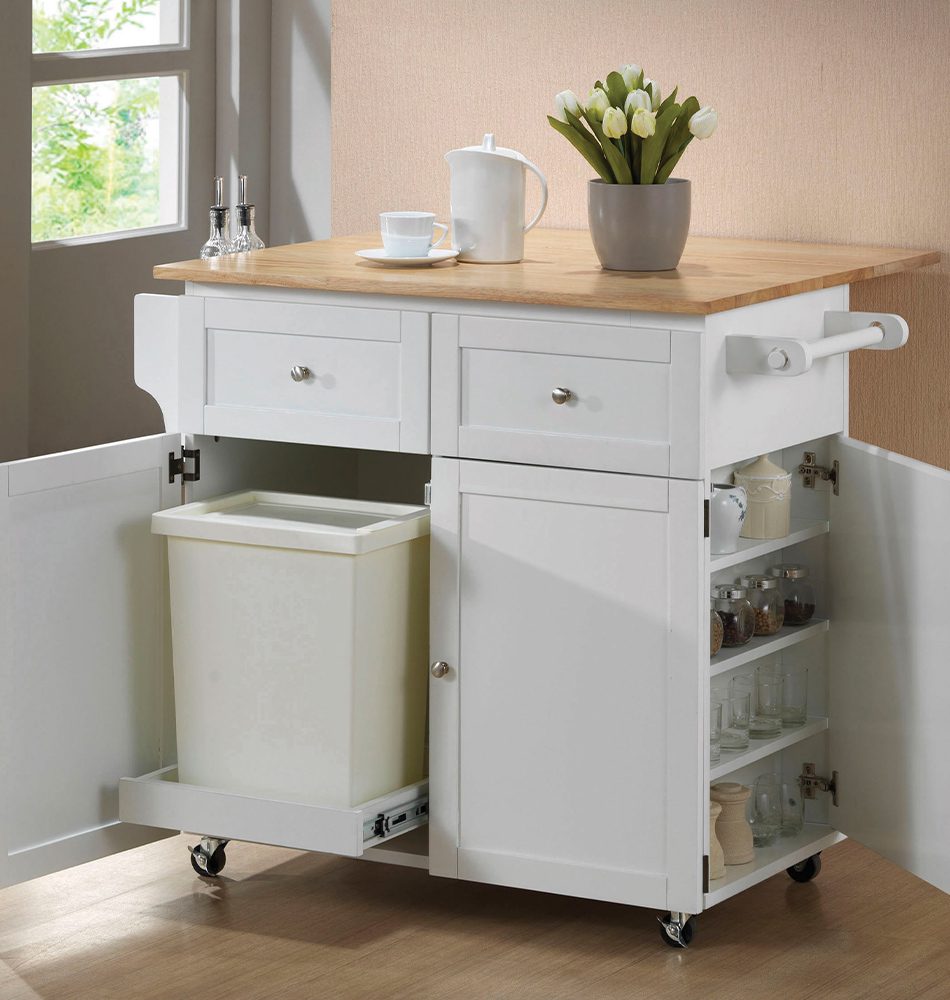 3-Door Kitchen Cart With Casters Natural Brown And White