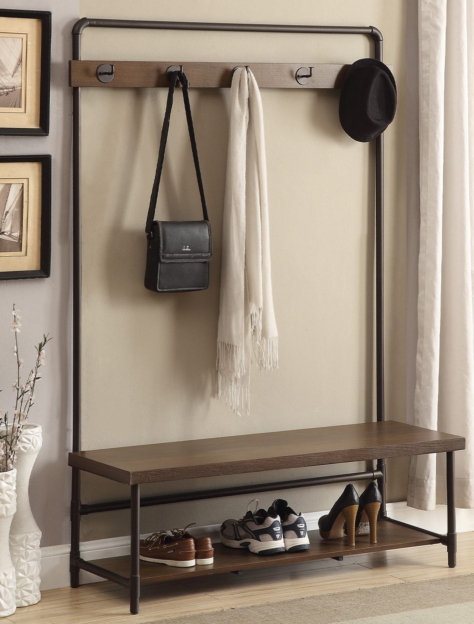 Hall Tree with 5 Coat Hooks Chestnut and Dark Bronze