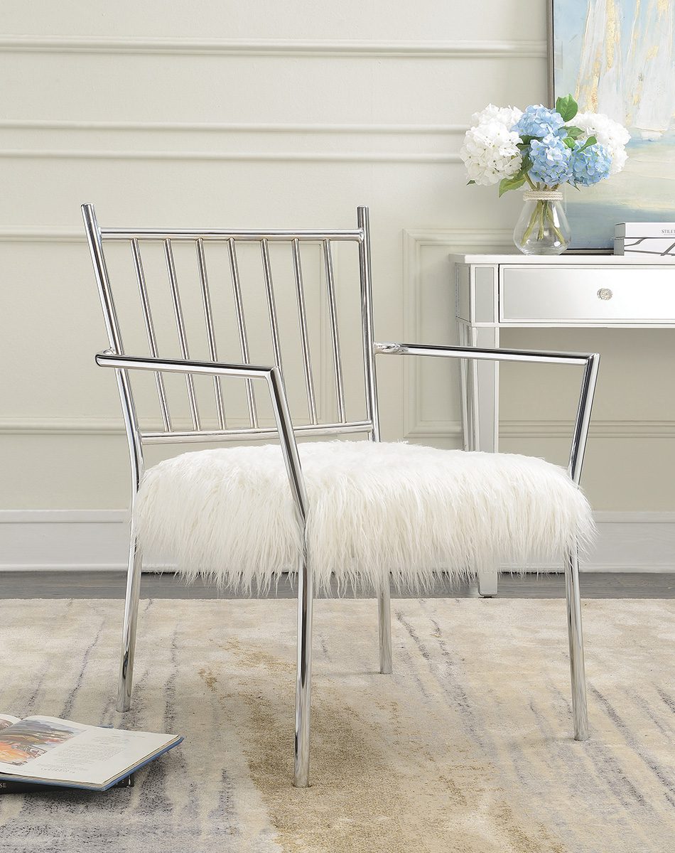 Accent Chair with Faux Sheepskin Chrome and White