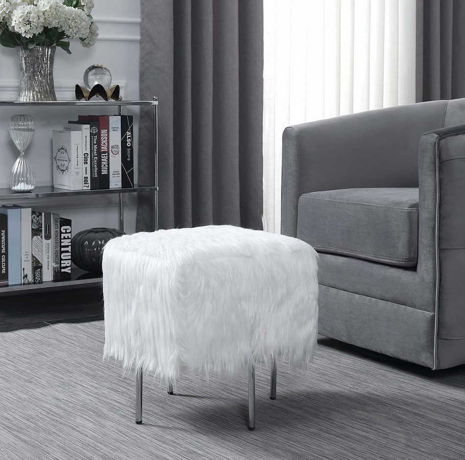 White Faux Sheepskin Ottoman