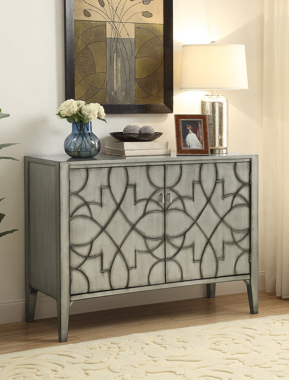 Accent Cabinet with Carved Doors Grey