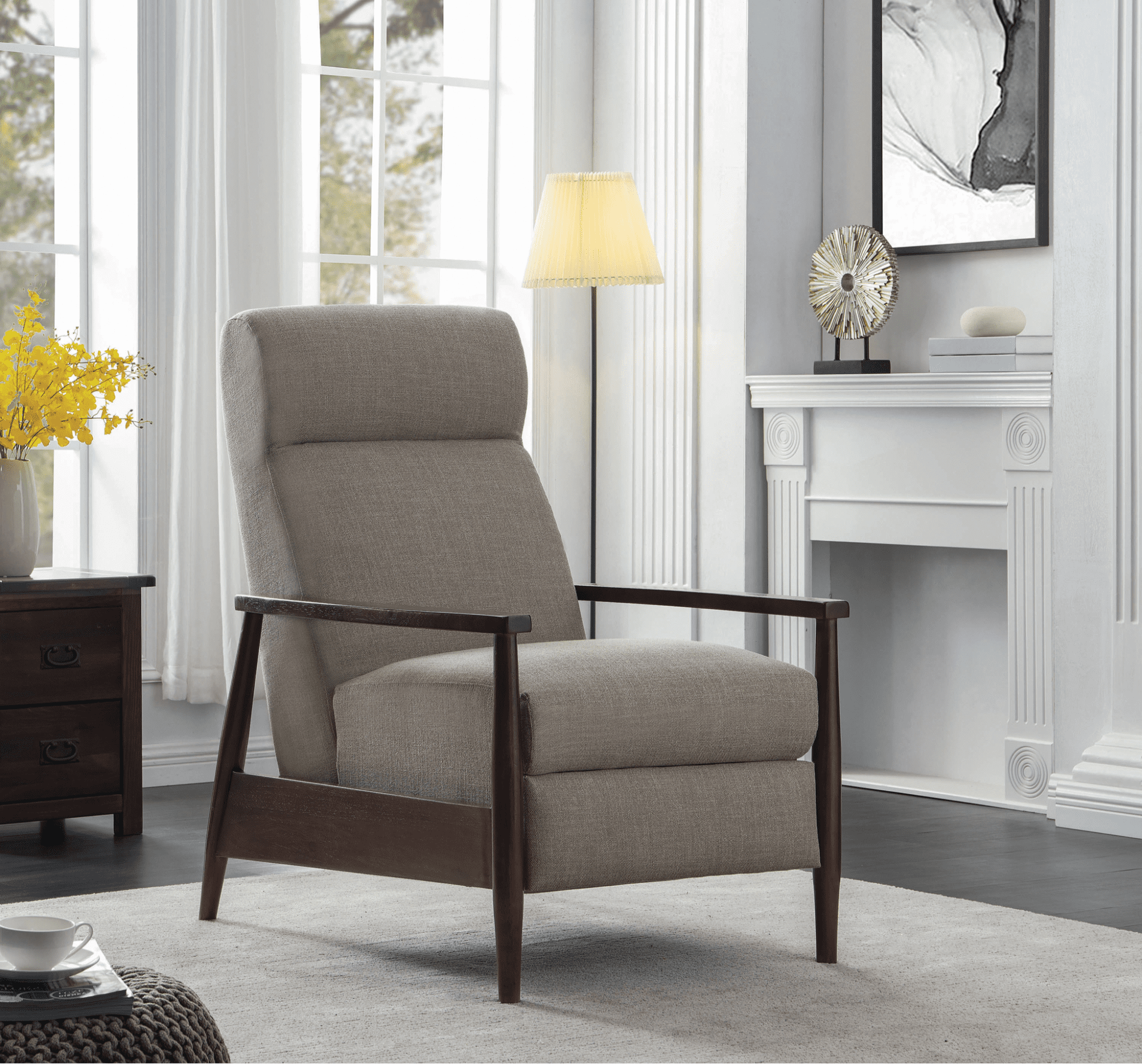 modern home furniture: Upholstered push-back recliner in cream