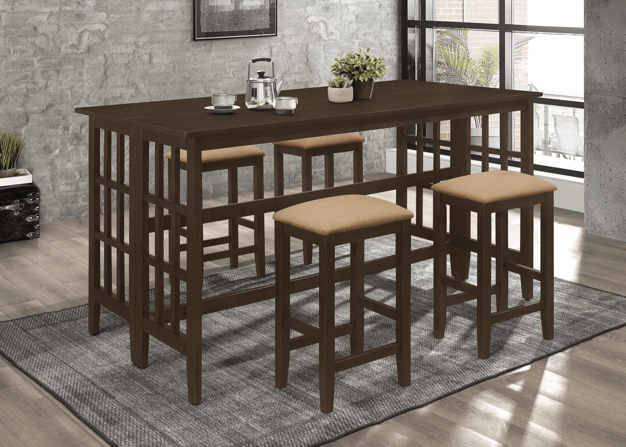 counter height stools: brown dining table set