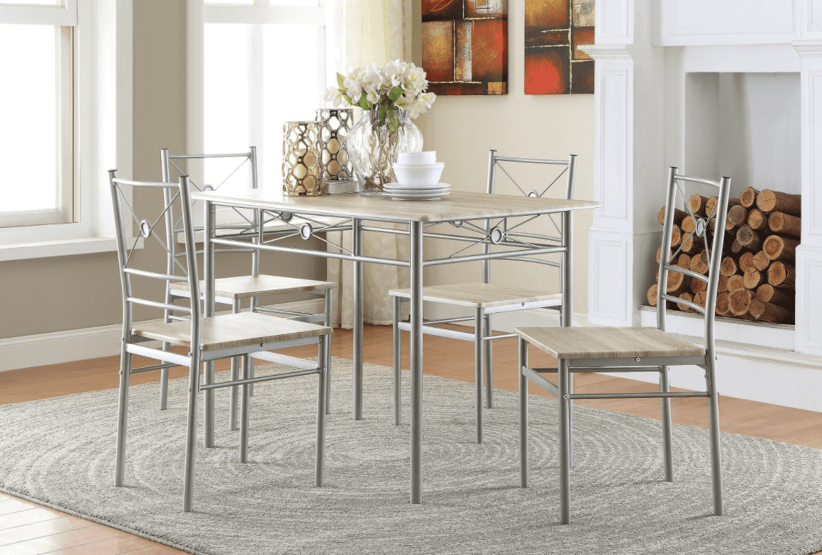 rectangular dining set from Coaster in brushed silver