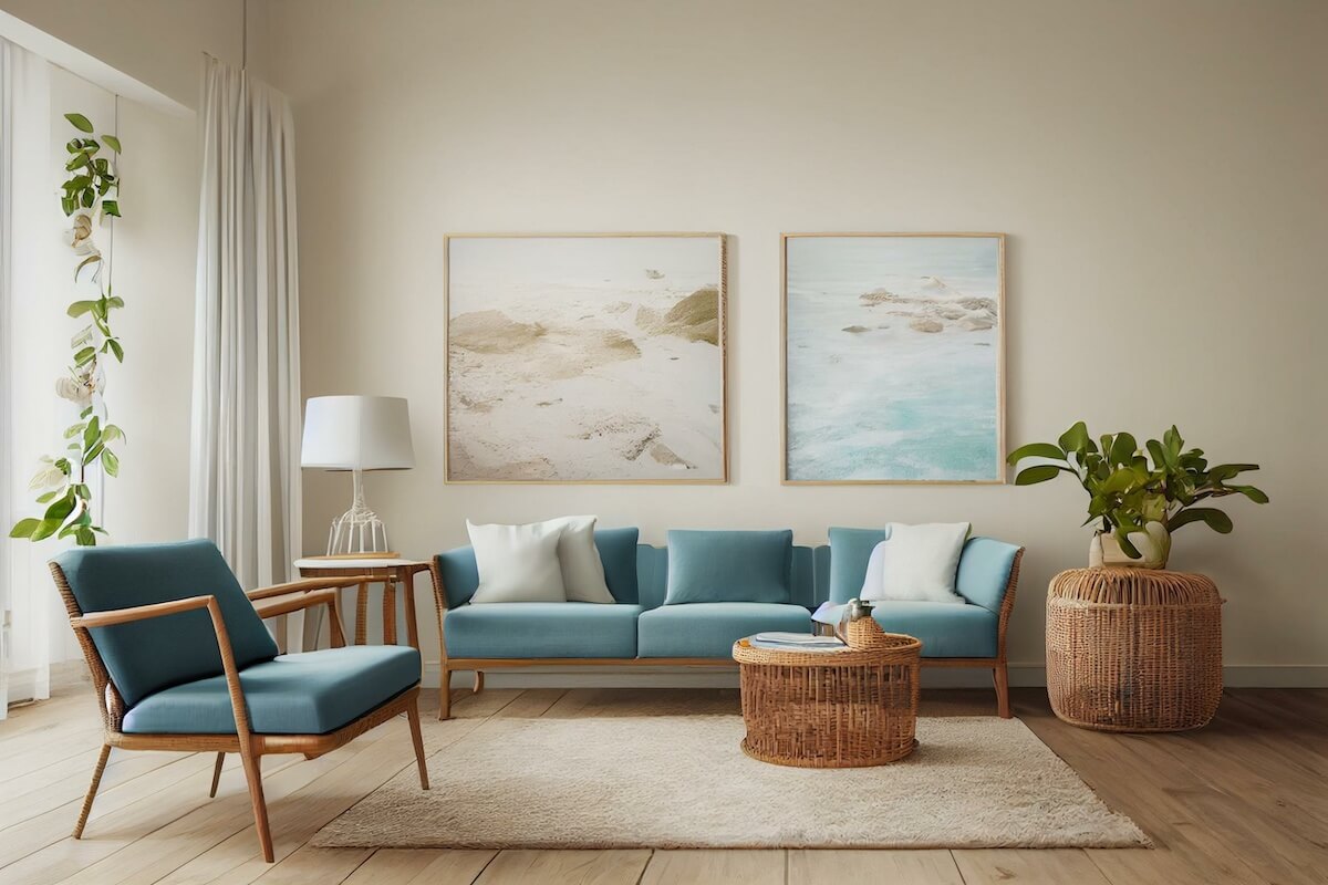 Blue sofa living room: coastal style living room