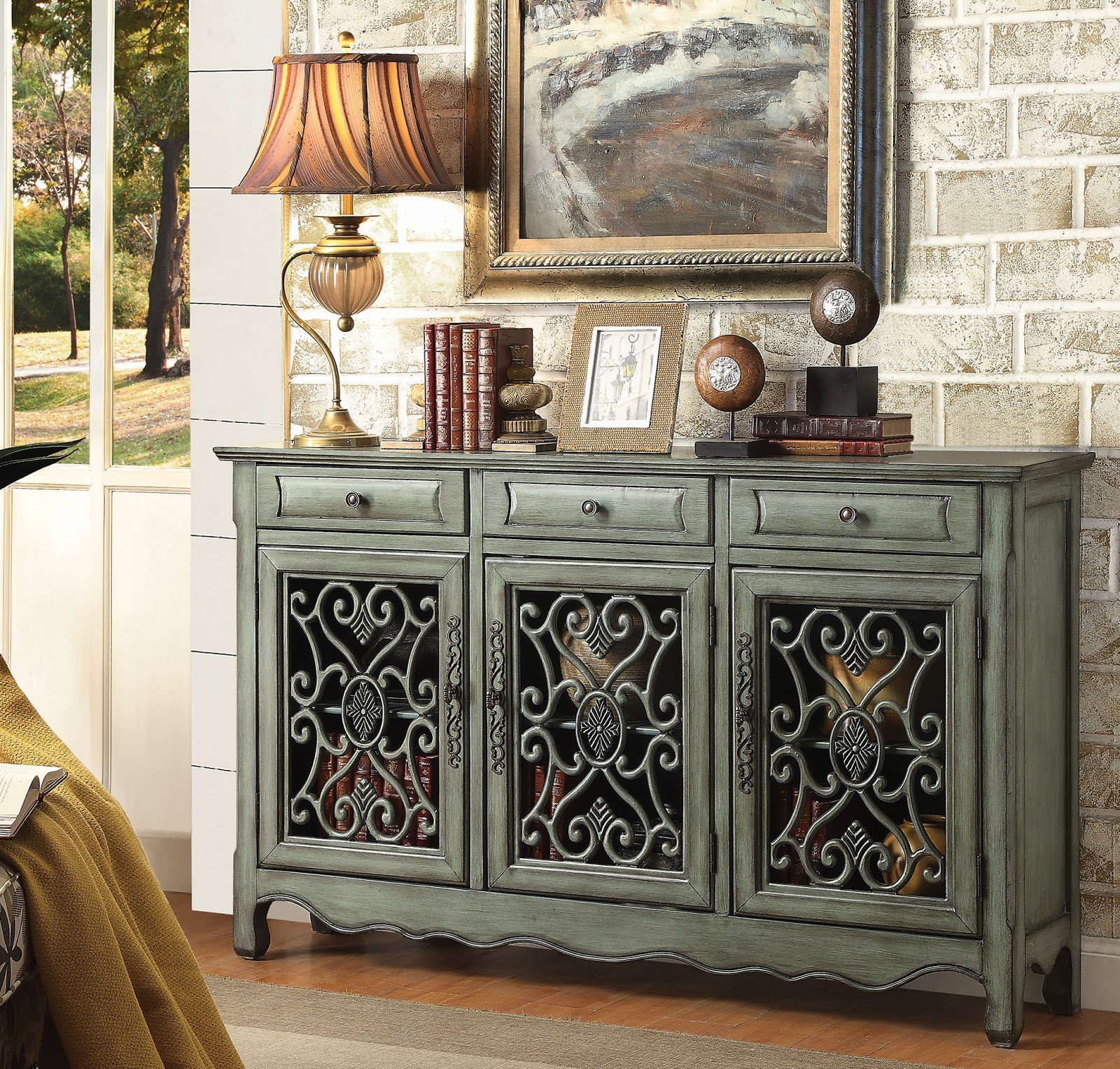 Coaster 3-door accent cabinet antique green