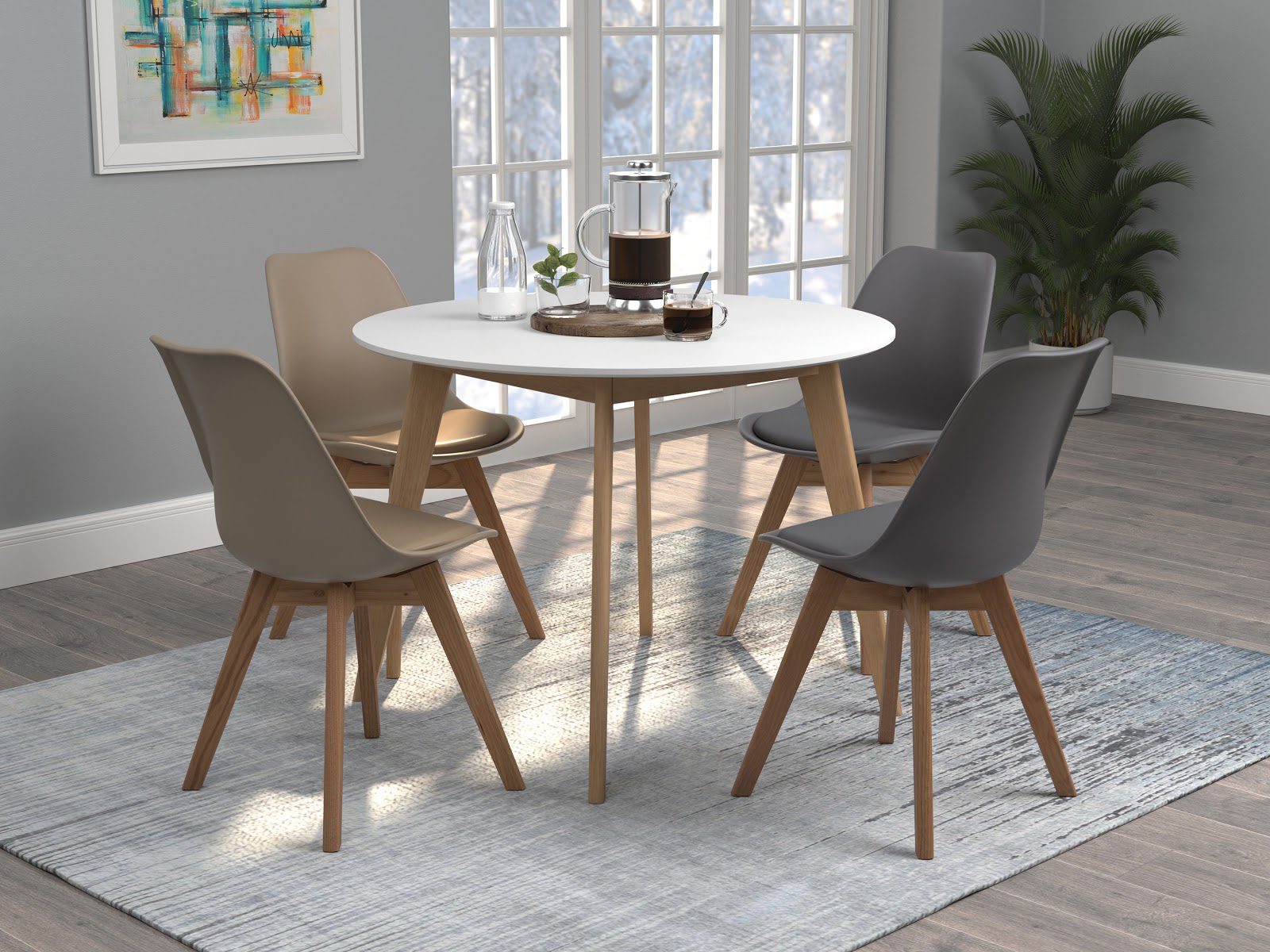 Multifunctional furniture: Breckenridge round dining table matte white and natural oak