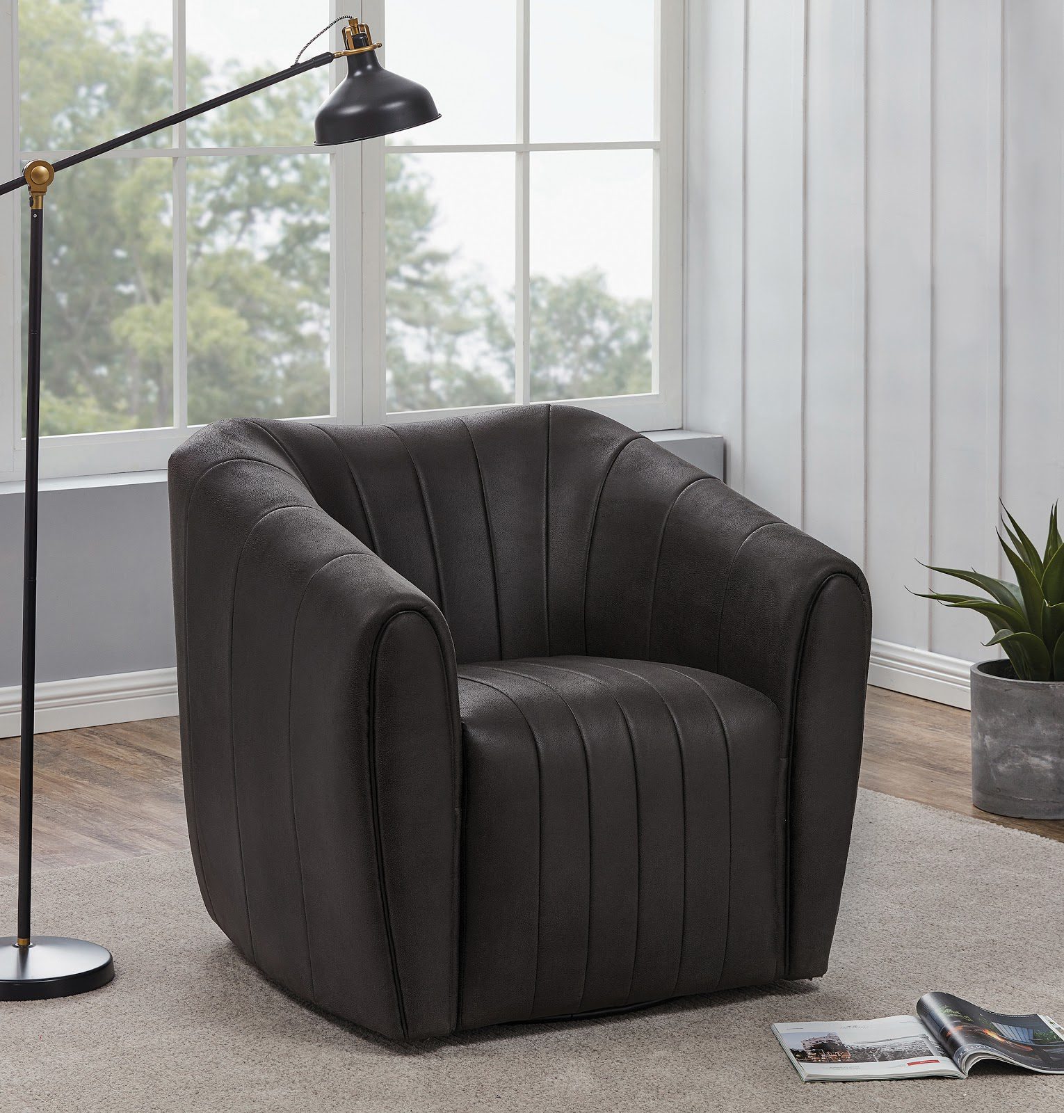 Arm chairs and accent chairs: Upholstered Swivel Chair Brown