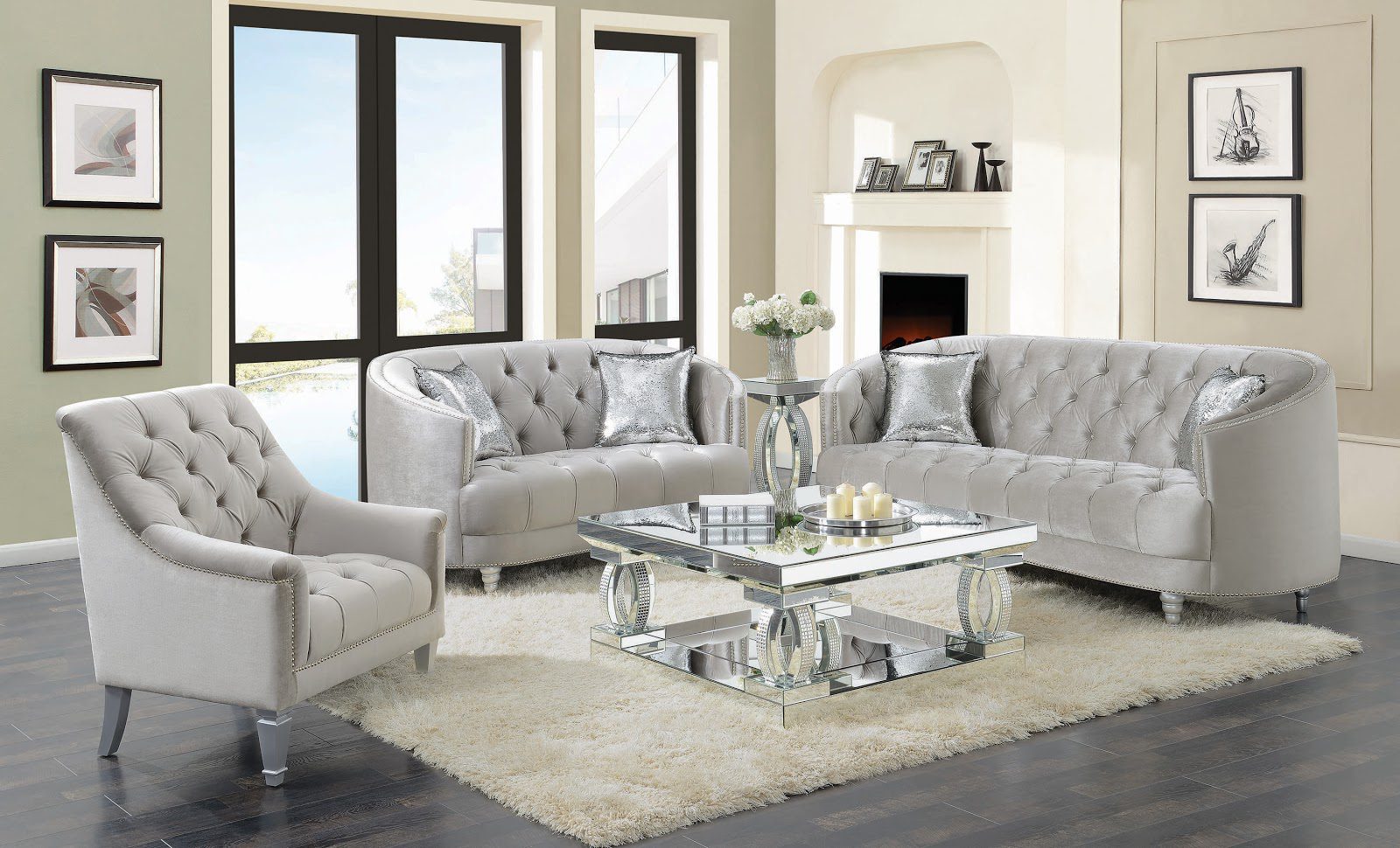 arm chairs and accent chairs: Avonlea Sloped Arm Tufted Chair Grey