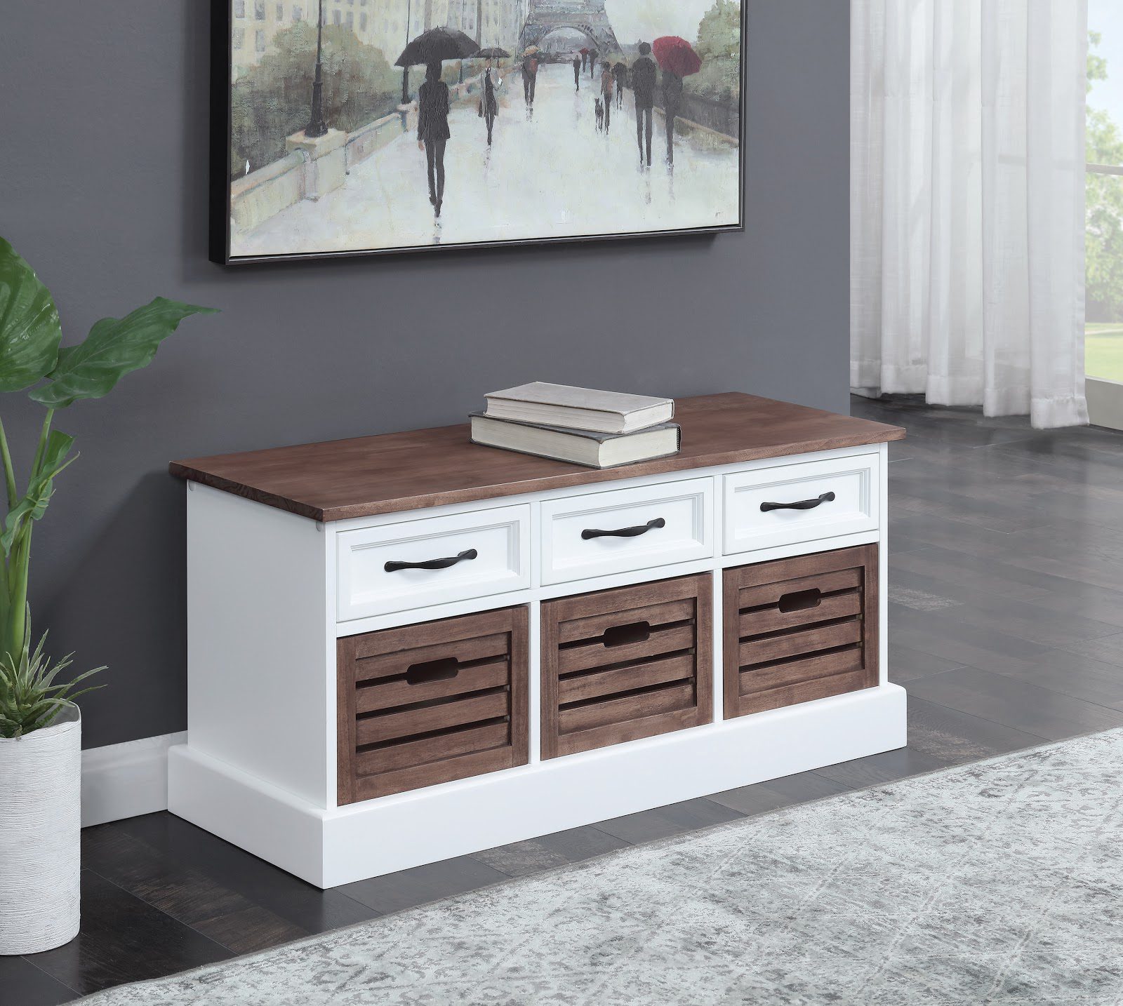 Three-Drawer Storage Bench as an entryway furniture