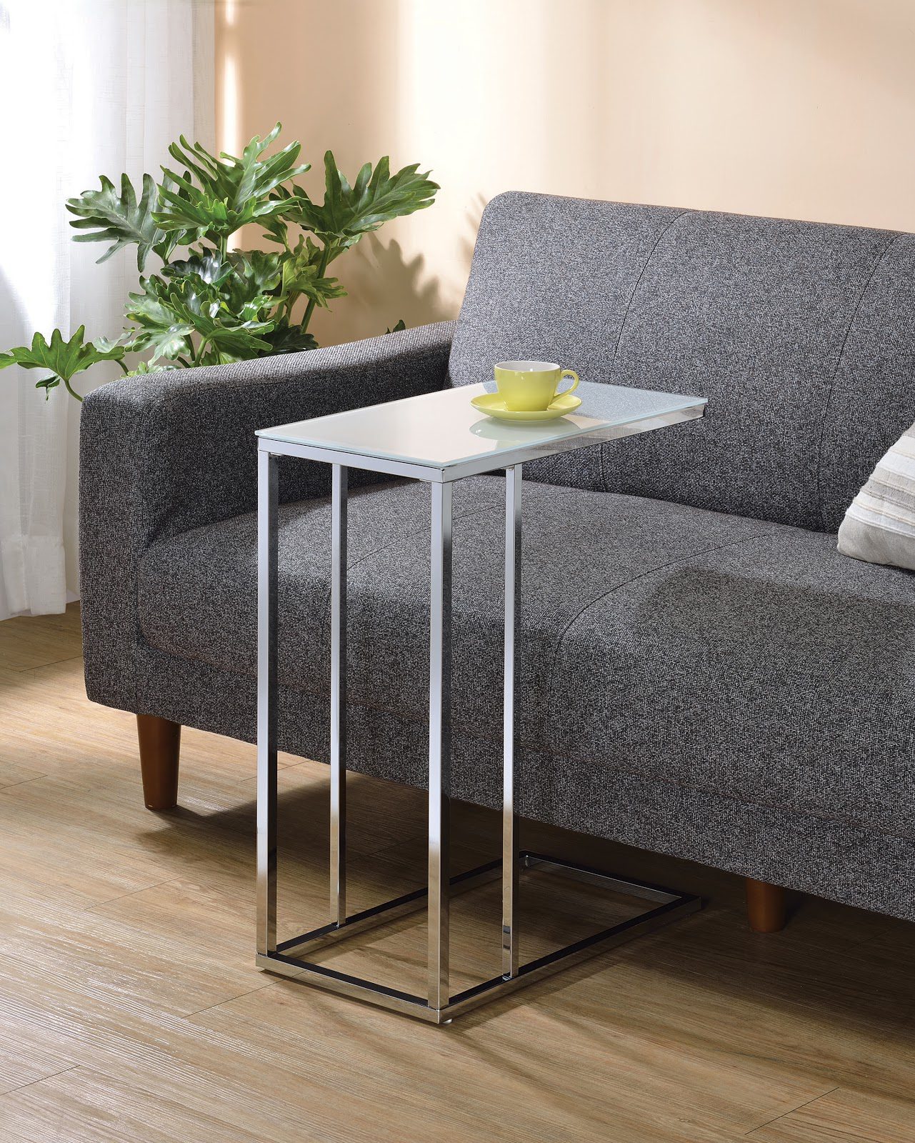 Multifunctional furniture: Glass top accent table chrome and white