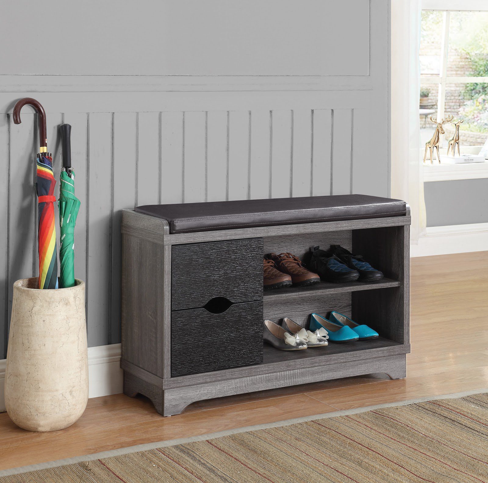 Two-Drawer Shoe Storage Bench