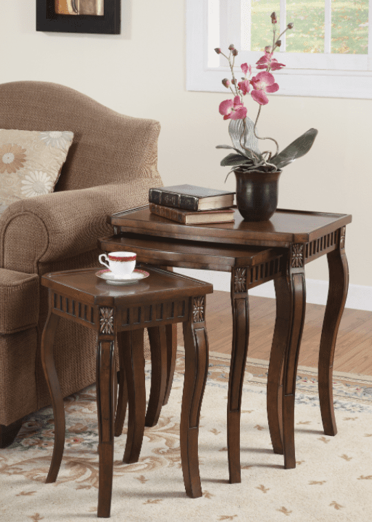 curved leg tables in warm brown