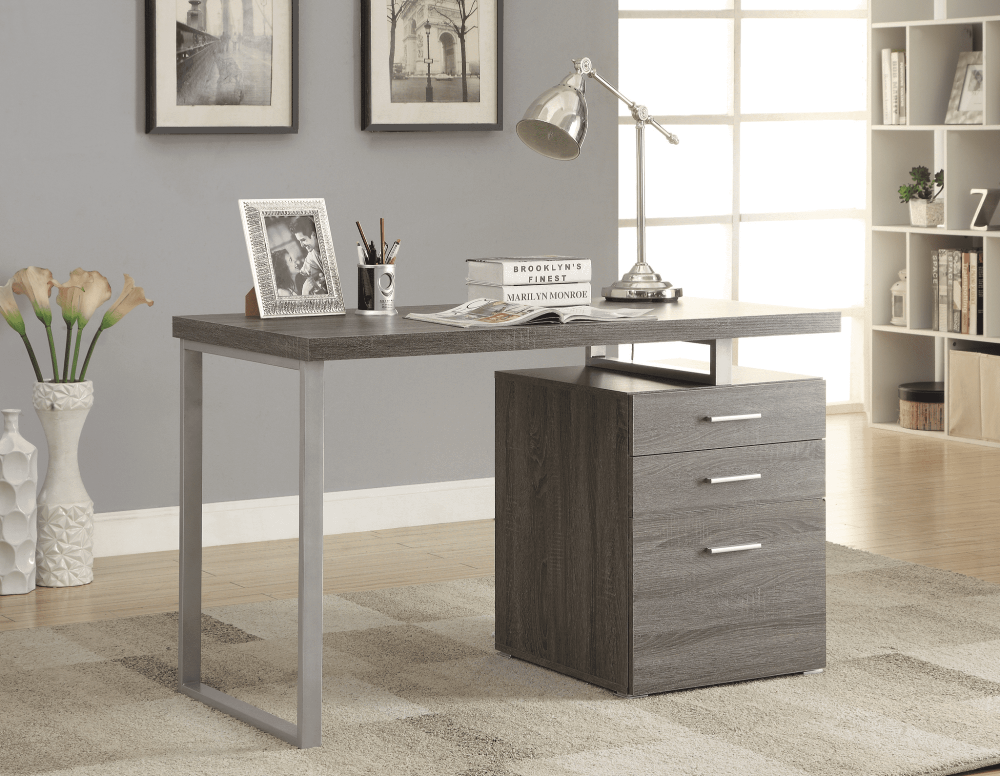 3-drawer Brennan office desk in weathered grey