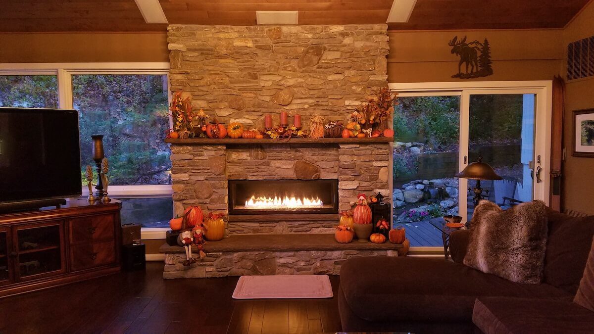 Fireplace with pumpkin decor