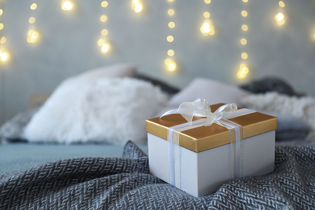 gift box on a bed