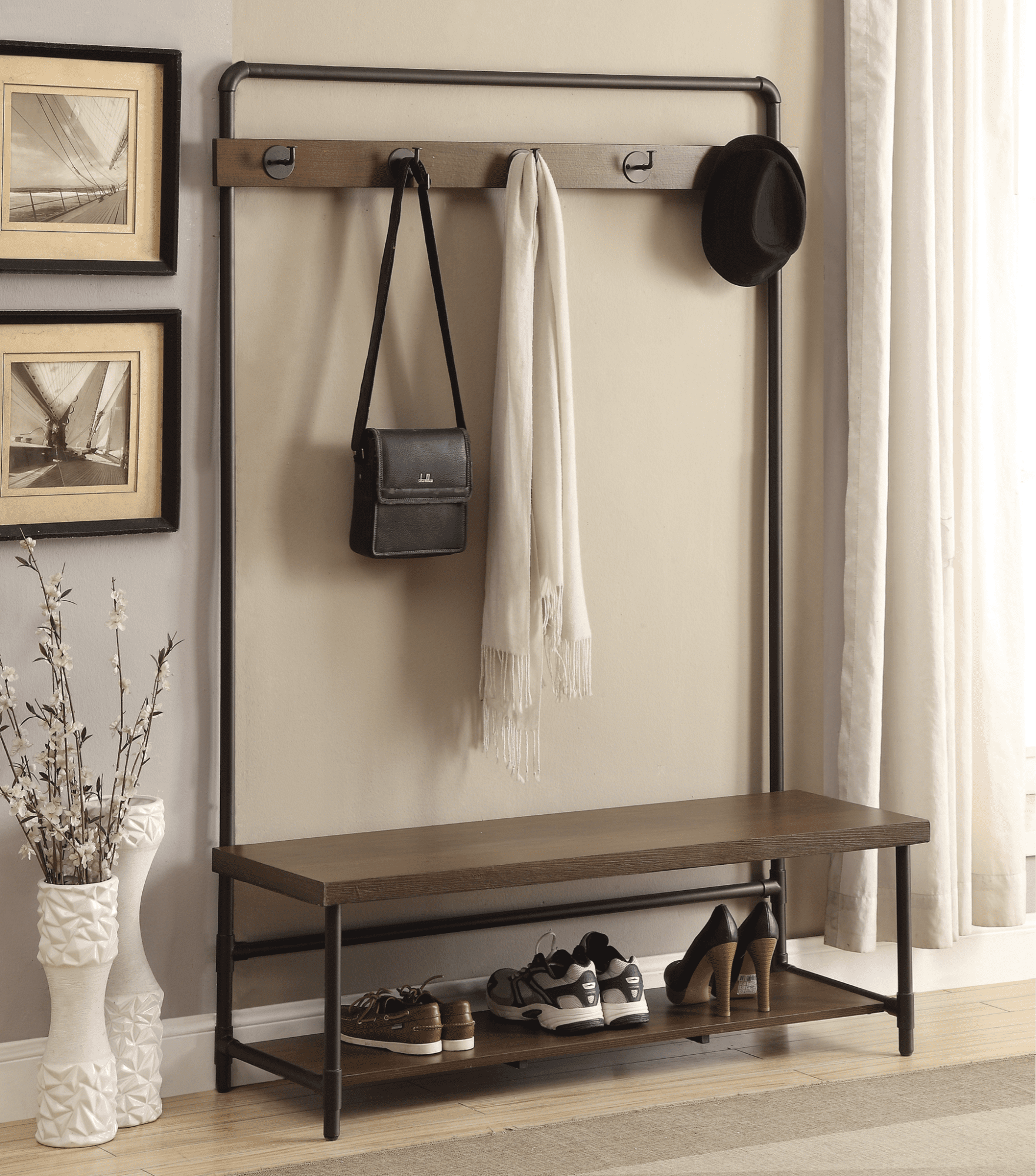 foyer ideas: Hall Tree with 5 Coat Hooks from Coaster