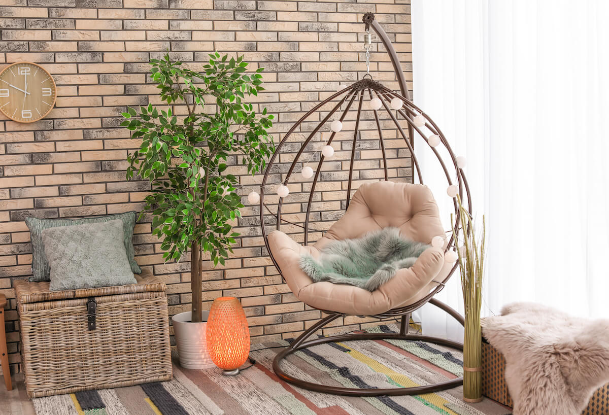 Hanging chair with string lights