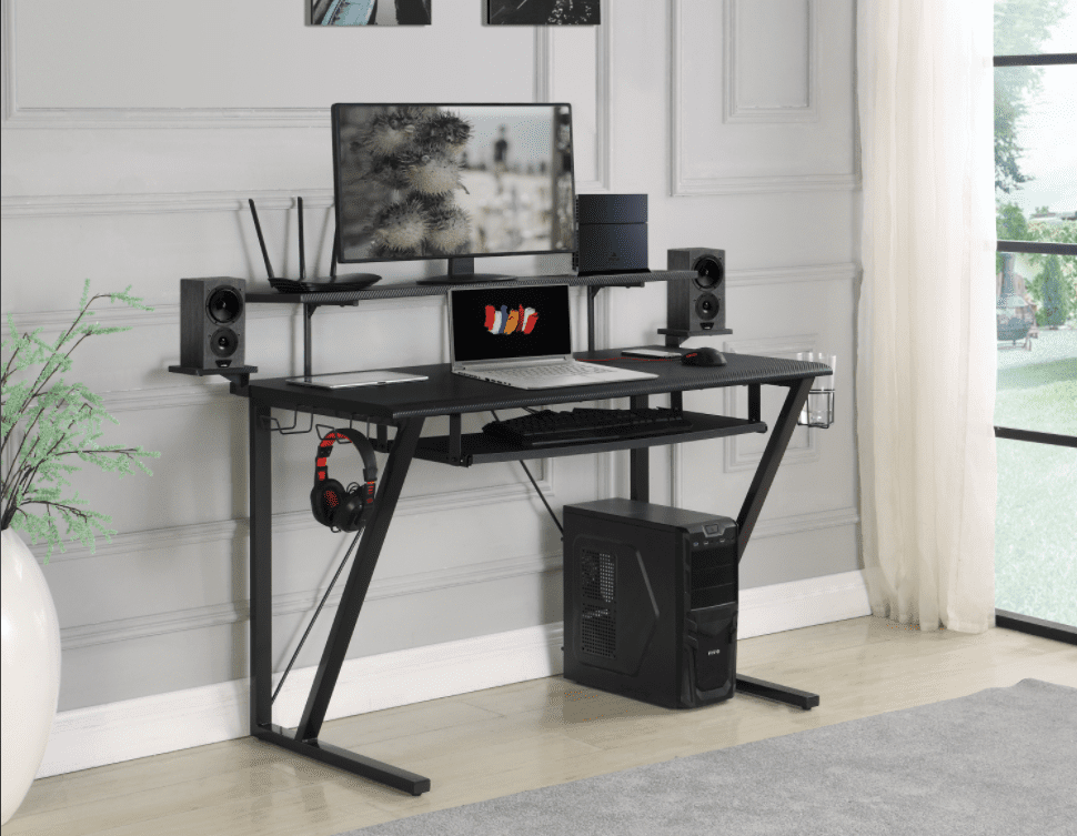 game room ideas: Tech Spec Gaming Desk With Cup Holder Gunmetal