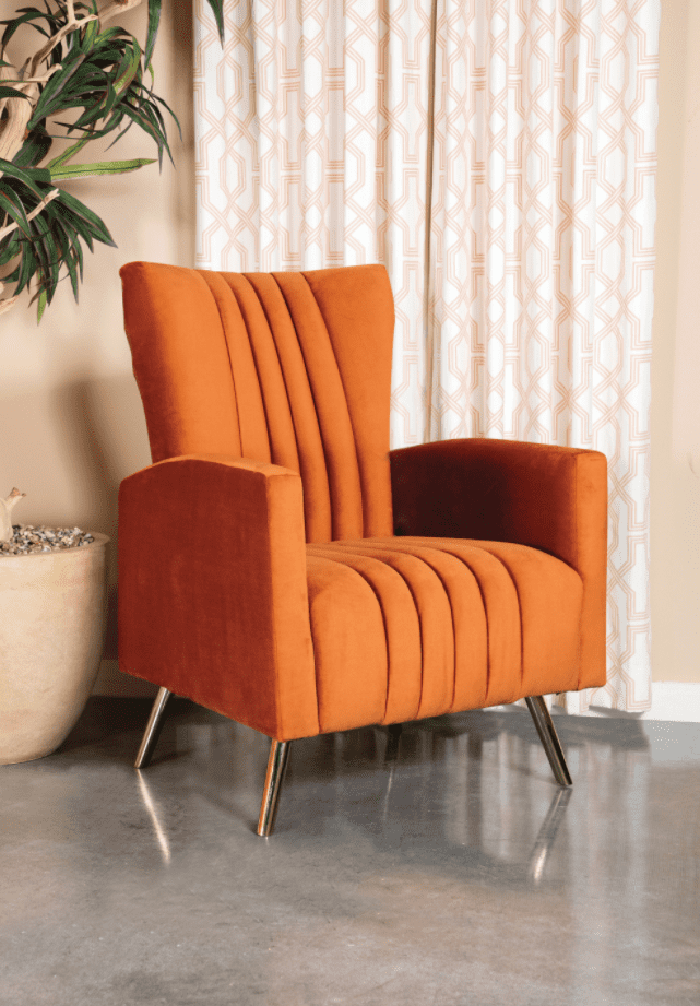 mid-century modern furniture: Channeled Tufted Upholstered Accent Chair Rust