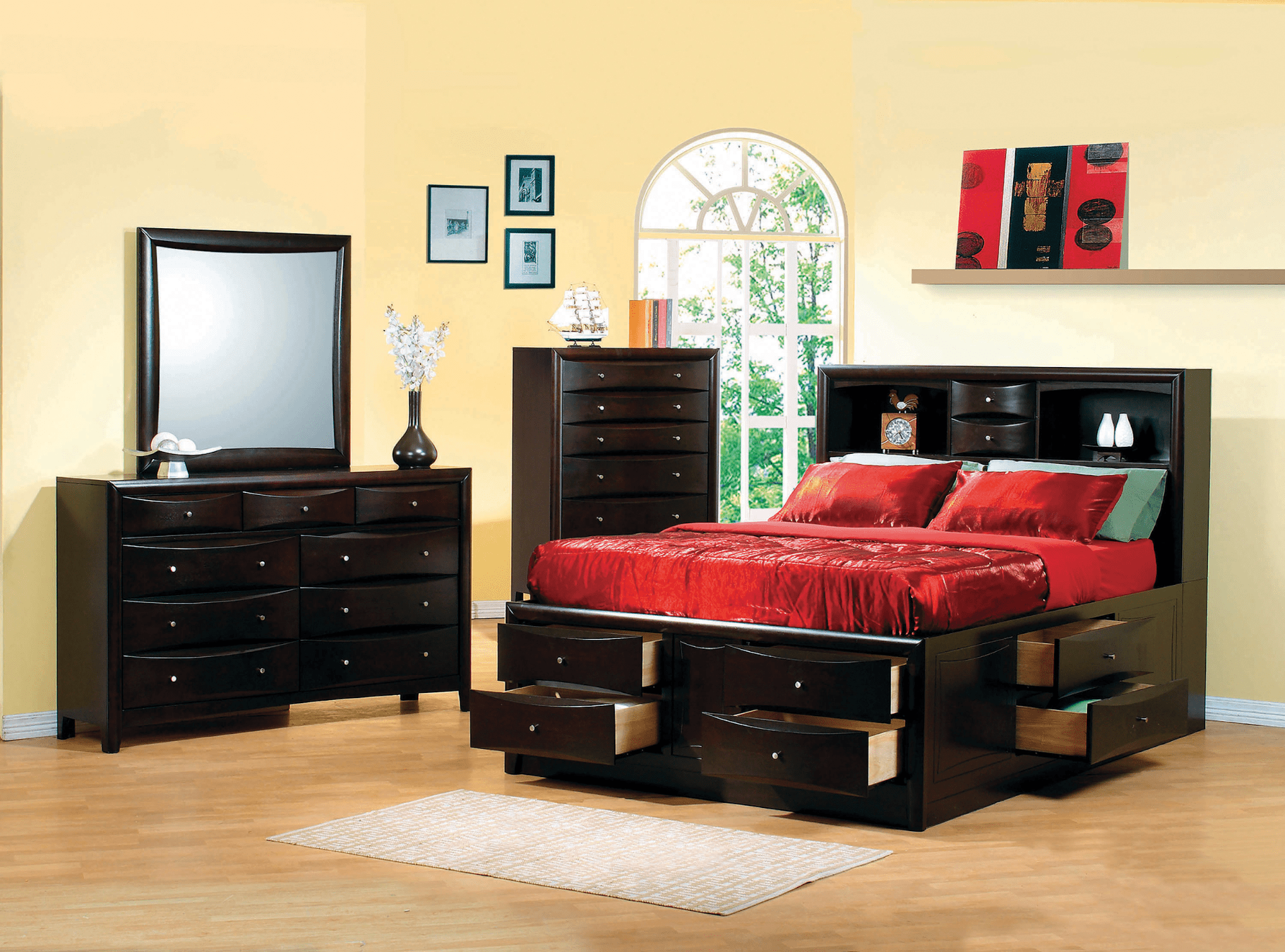 small bedroom storage ideas: Phoenix 10-Drawer Queen Bed Deep Cappuccino