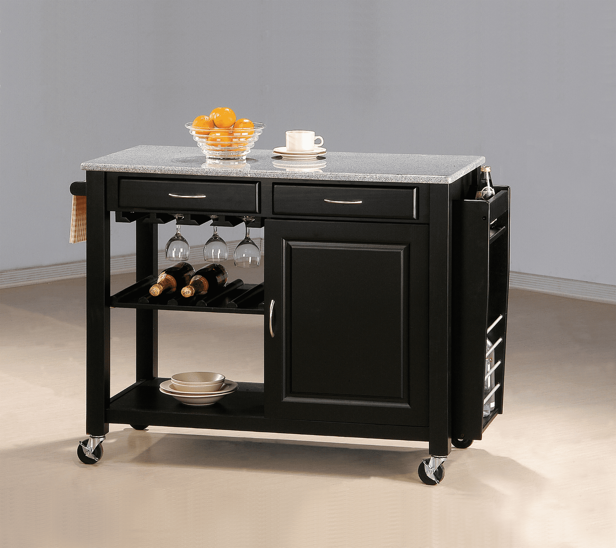 Kitchen Cart With Granite Top in Black