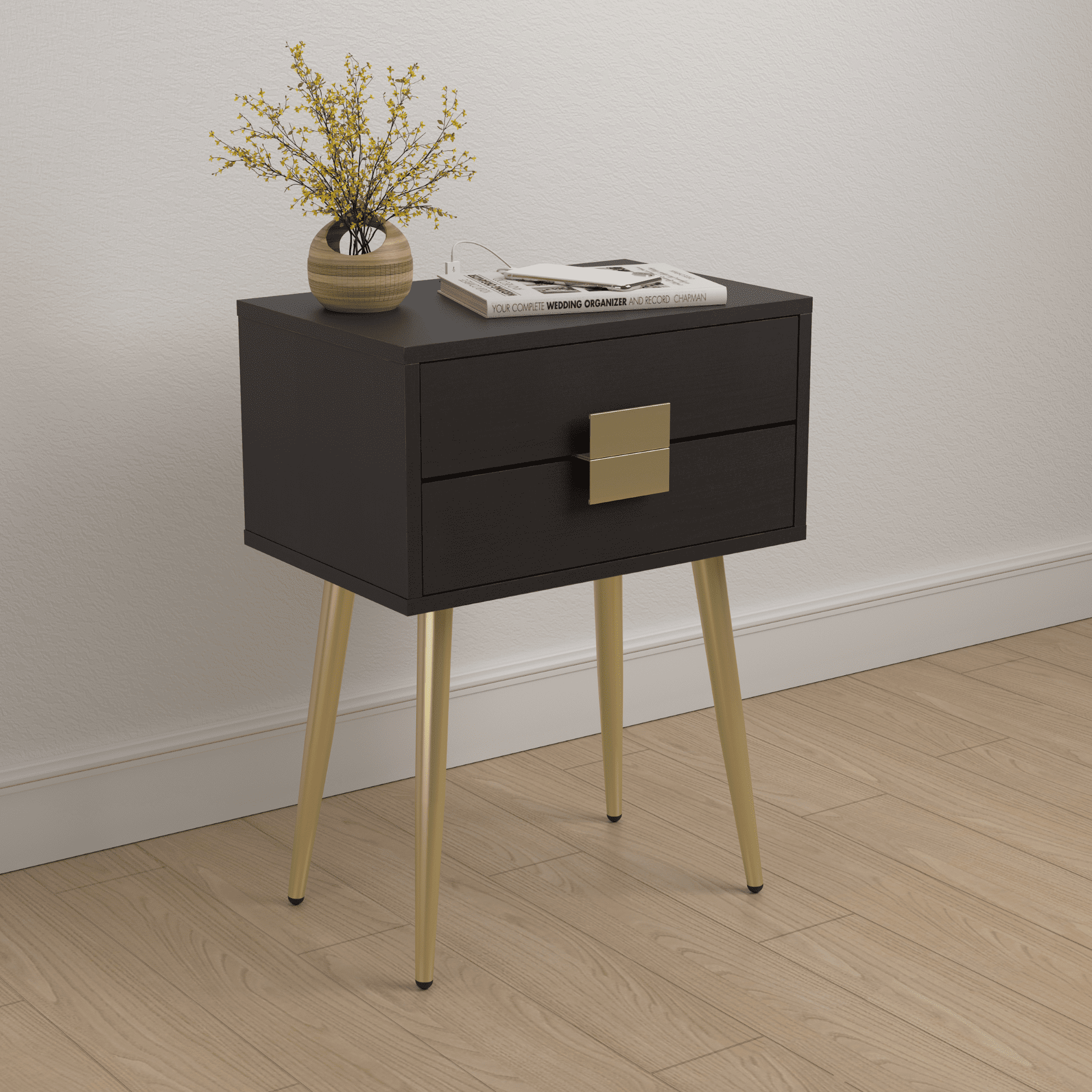 Rectangle Accent Table With USB Port Cappuccino And Matte Brass