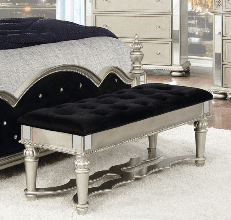 bedroom bench: Heidi Upholstered Bench Metallic Platinum