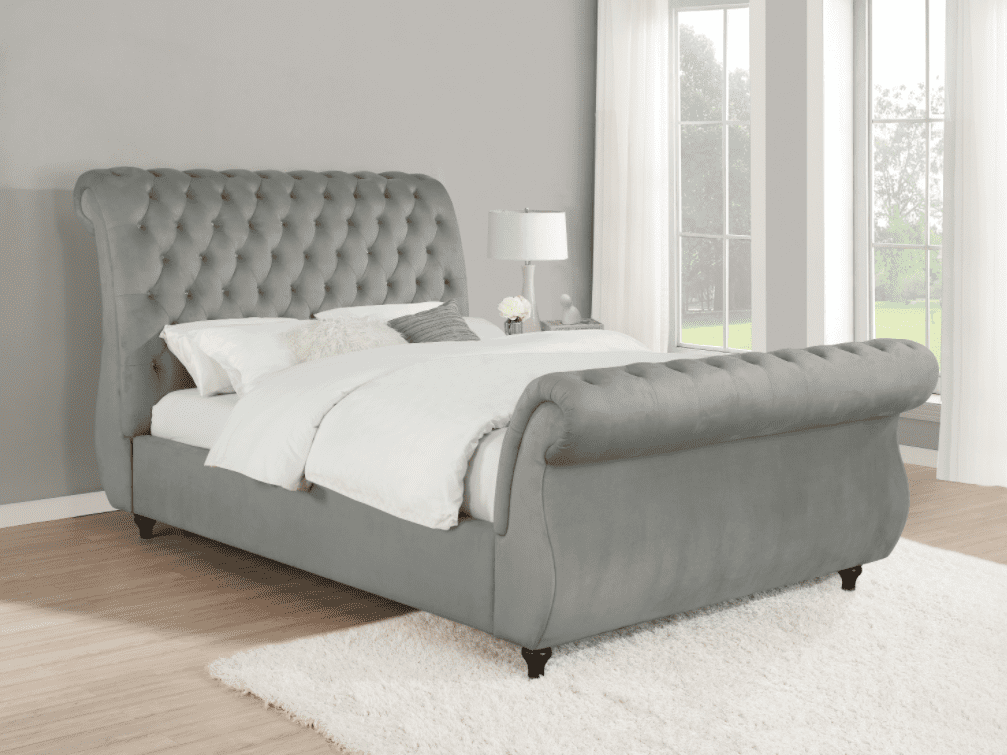 tufted headboards: Chelles Eastern king upholstered sleigh bed grey