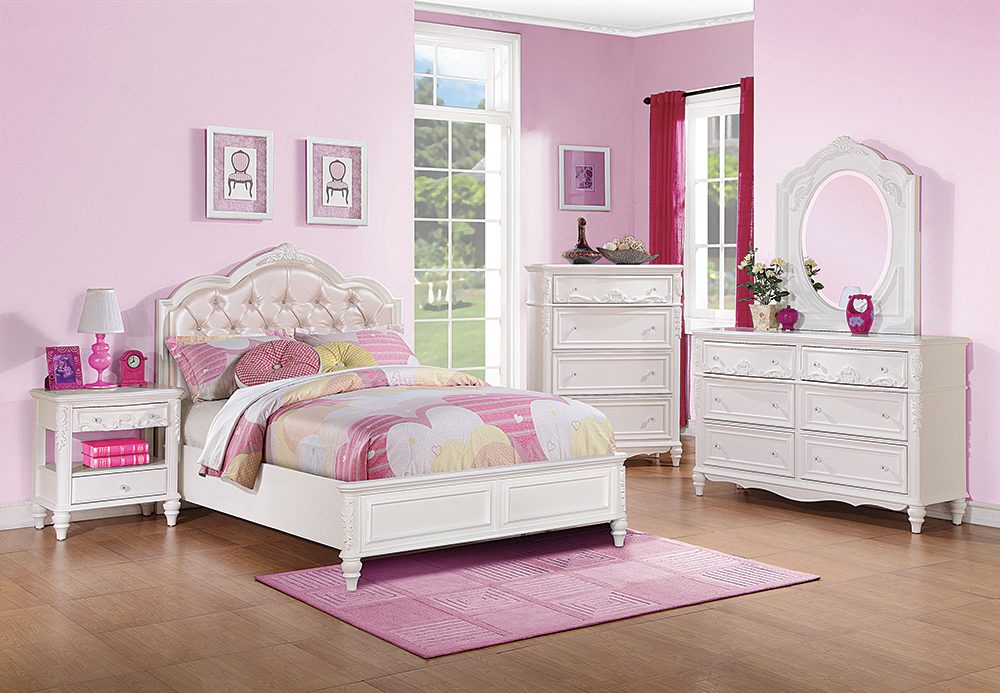 Caroline Full Upholstered Panel Bed Pink And White