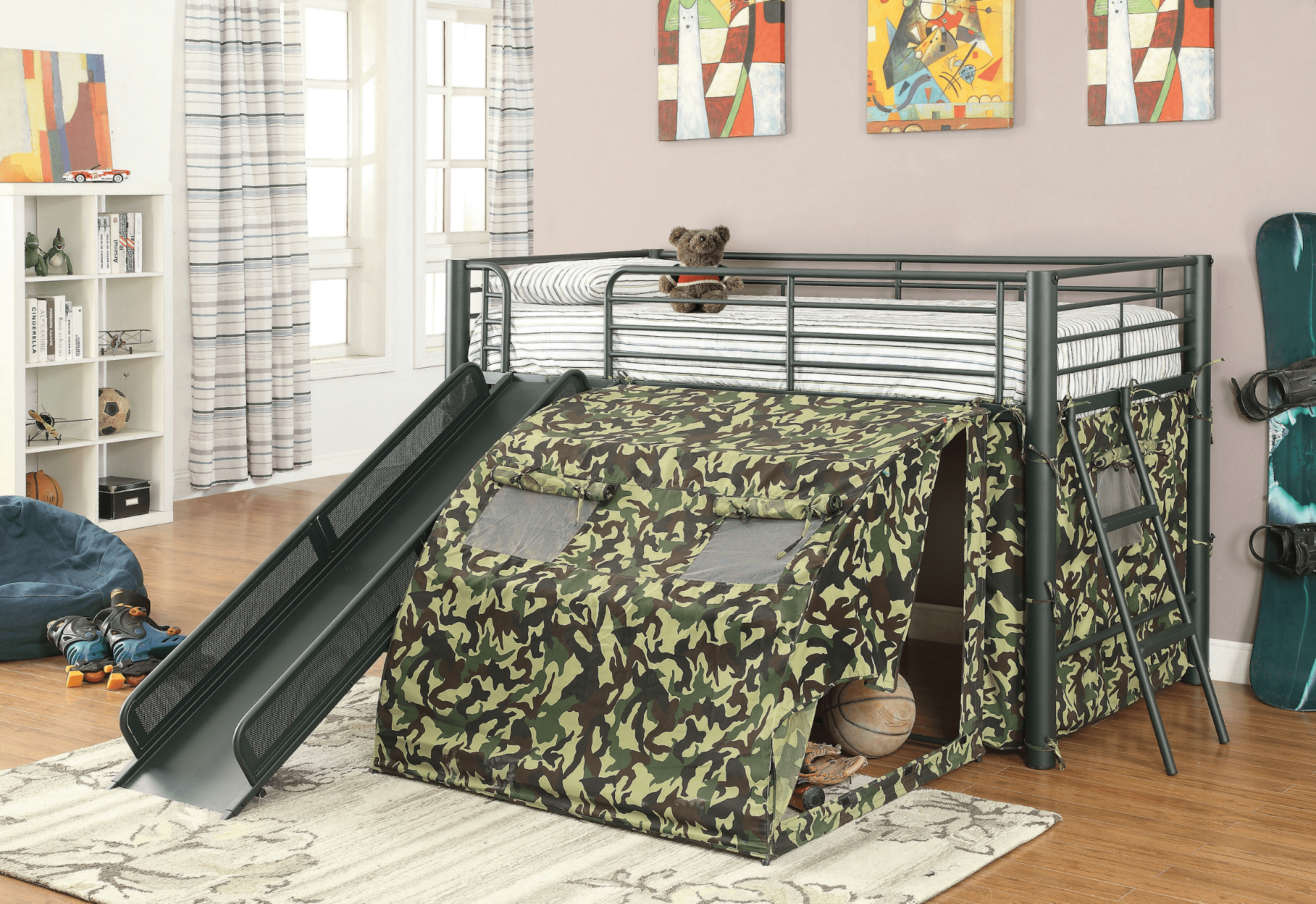 Camouflage Tent Lofted Bed With Lower Playspace Army Green