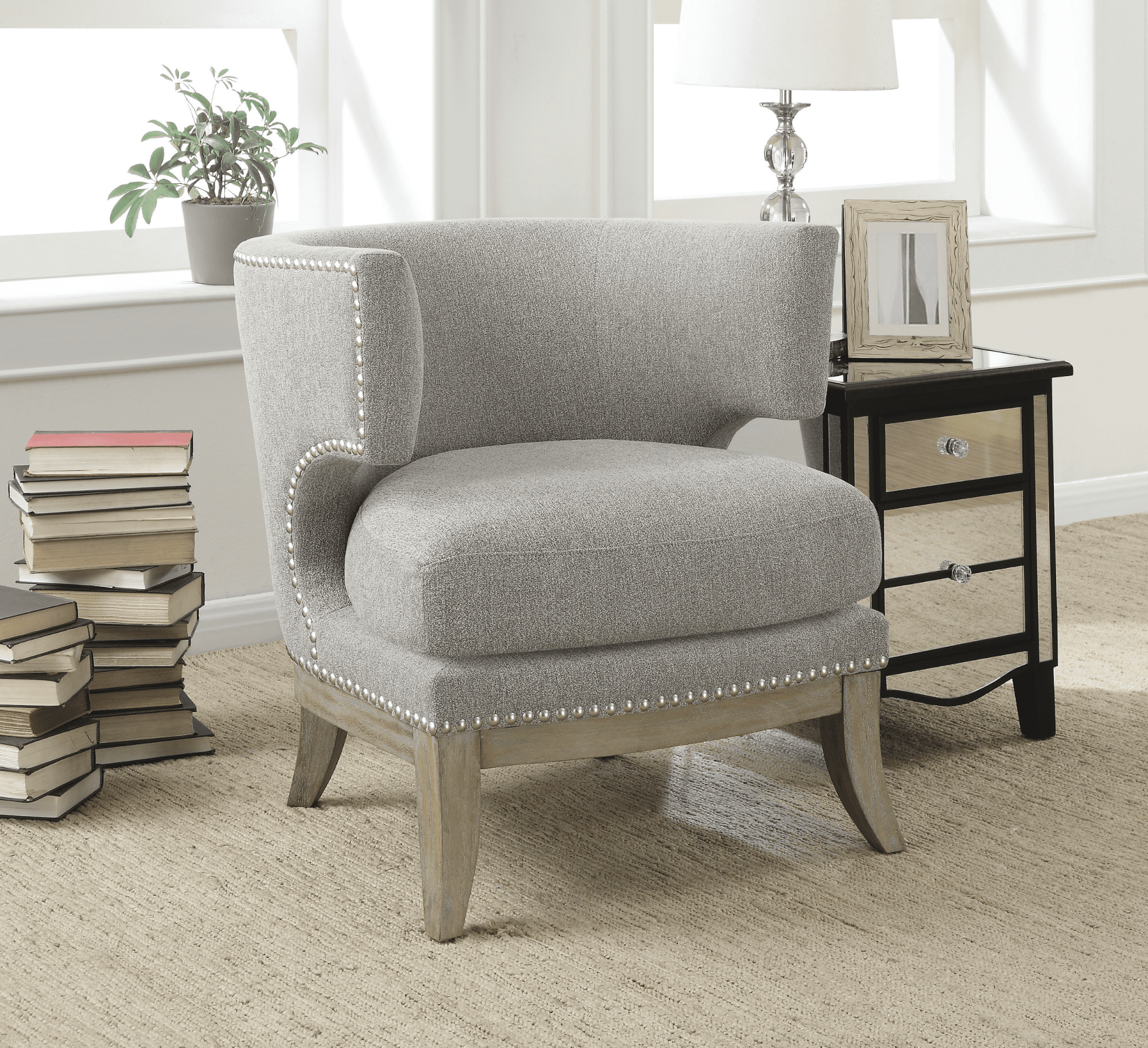 end table with storage: Barrel Back Accent Chair Grey And Weathered Grey