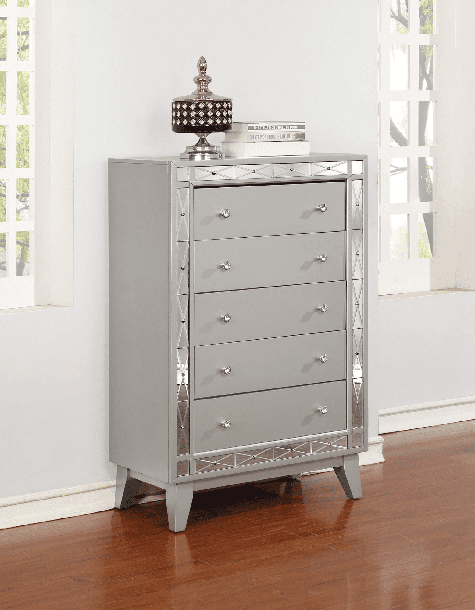 mirrored dresser: Leighton 5-Drawer Chest Metallic Mercury