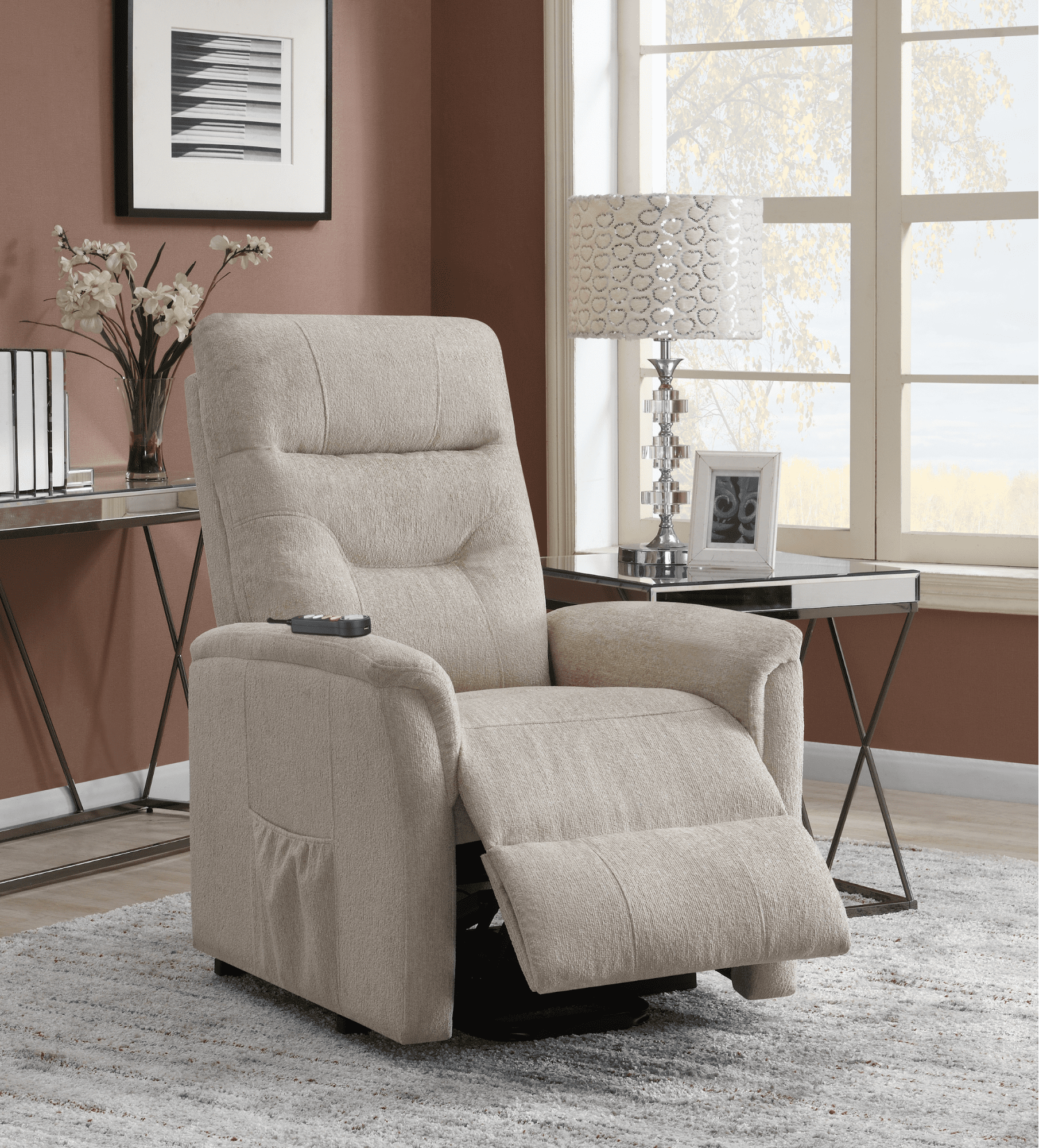 Power Lift Recliner with Storage Pocket in Beige