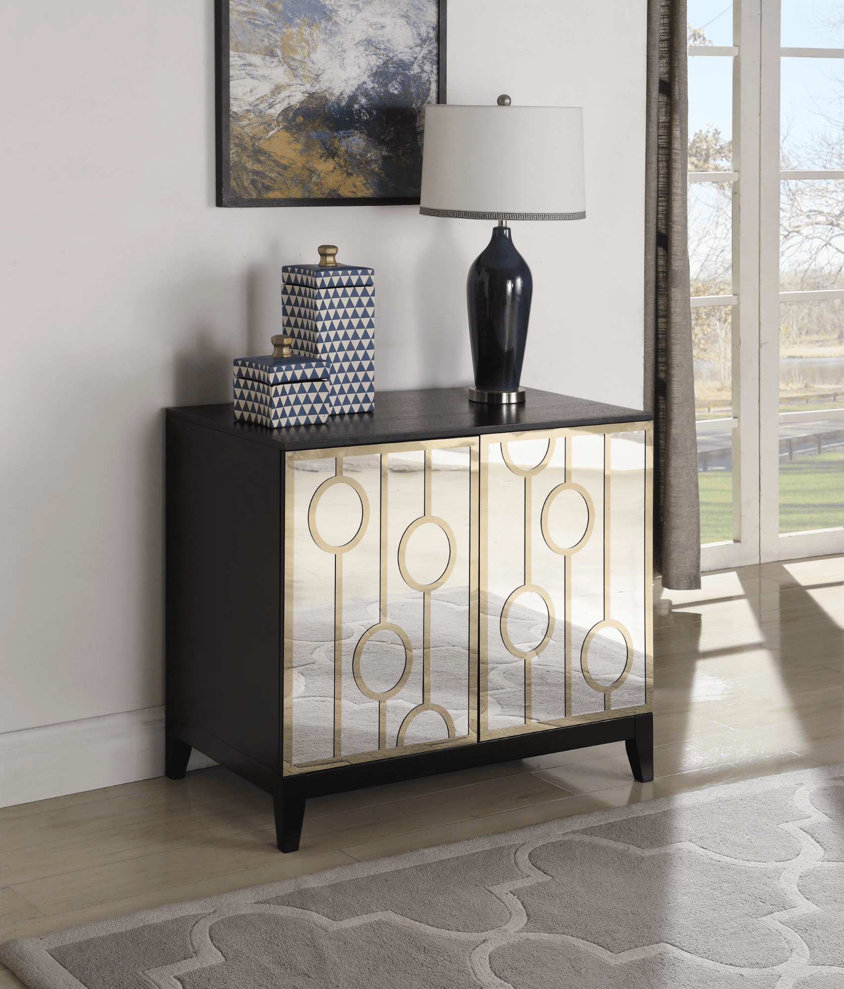 mirrored dresser: 2-Door Rectangular Server in Black and Gold 