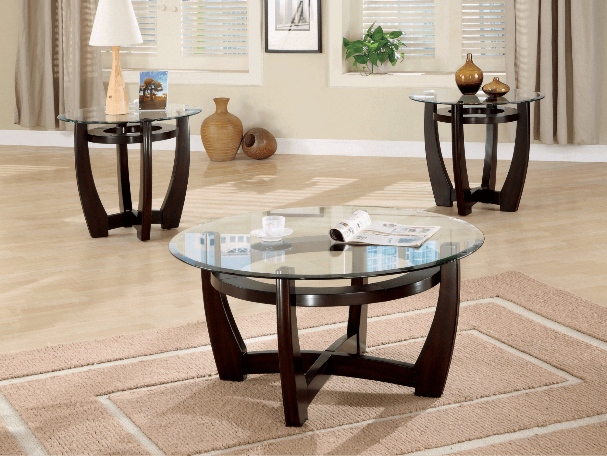 3-Piece Round Occasional Table Set Cappuccino