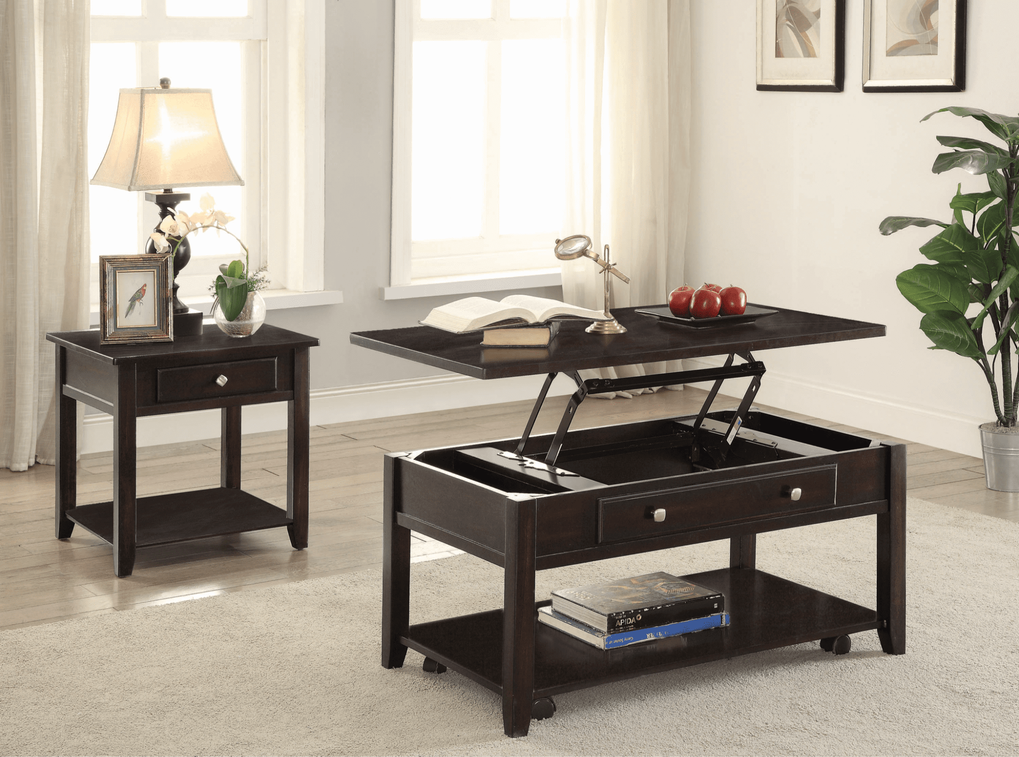 Rectangular lift top coffee table walnut