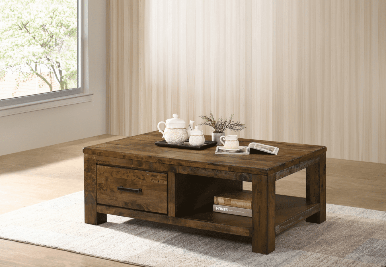 Leaton 1-drawer coffee table rustic golden brown