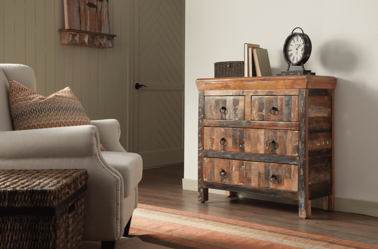 4-drawer accent cabinet reclaimed wood