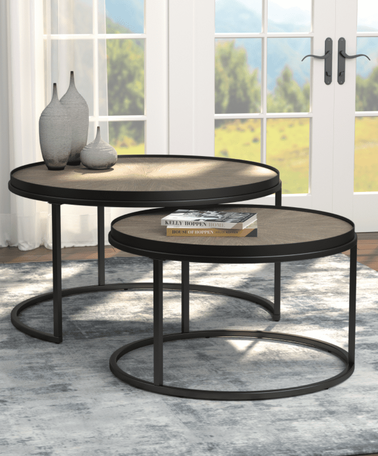 2-piece round nesting tables weathered elm