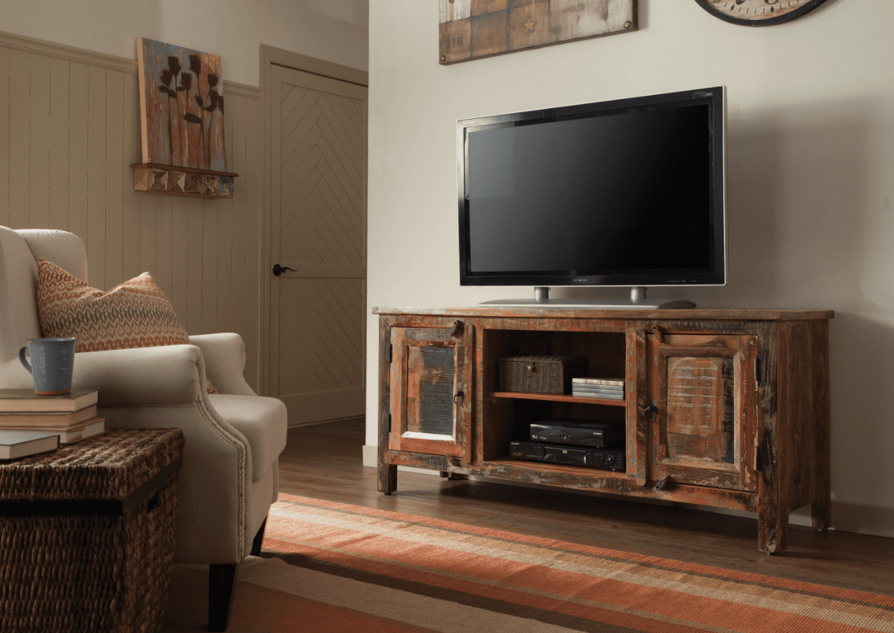 rustic furniture: 2-door TV console reclaimed wood