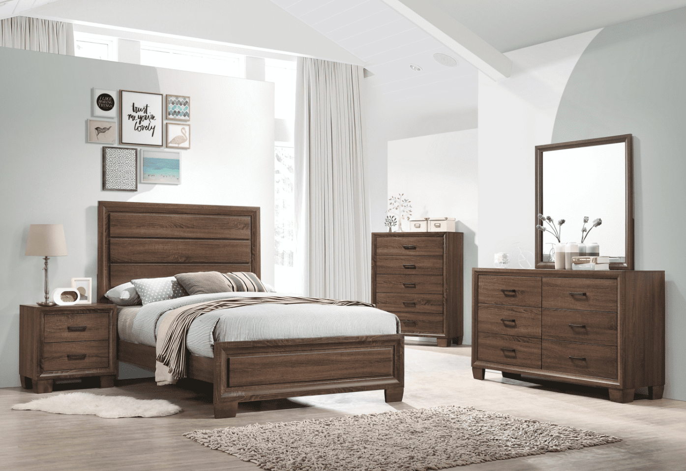 rustic furniture: Brandon 5-piece full panel bedroom set medium warm brown