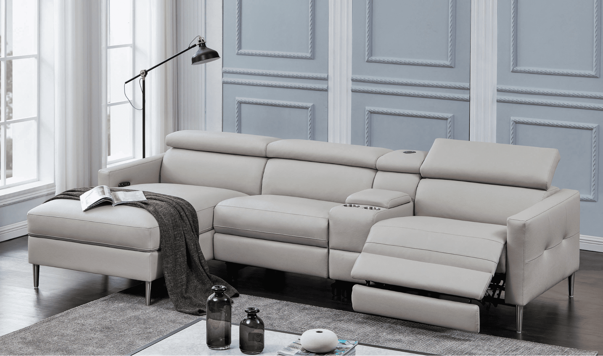 Beryl 4-Piece Power^2 Sectional in Light Grey