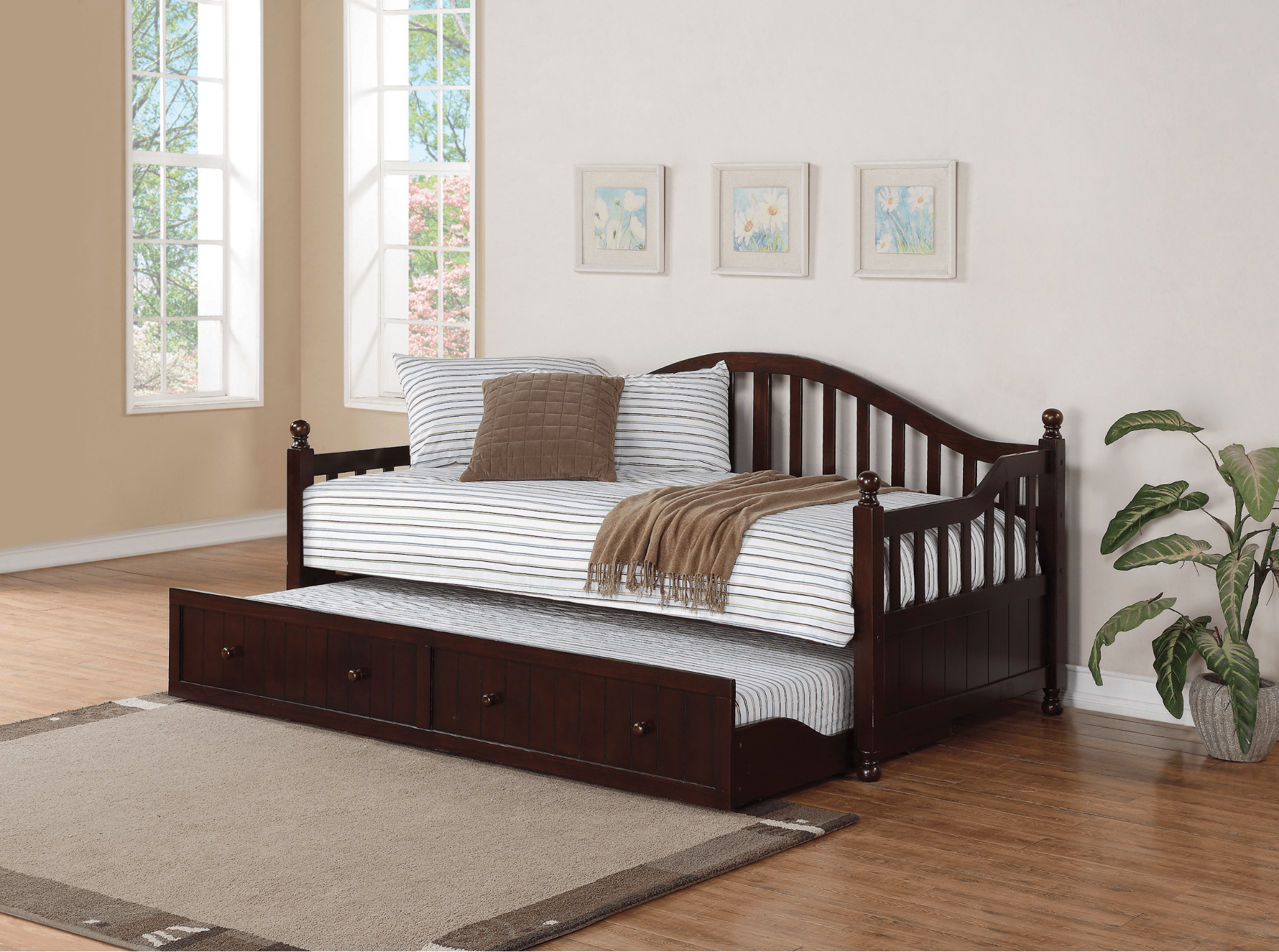 Arched back twin daybed with trundle cappuccino