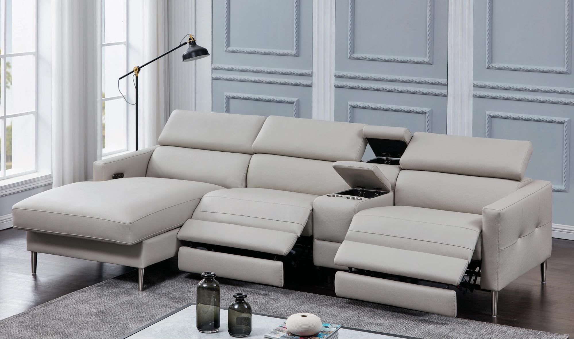 leather sectional: Beryl 4-Piece Power^2 Sectional Light Grey