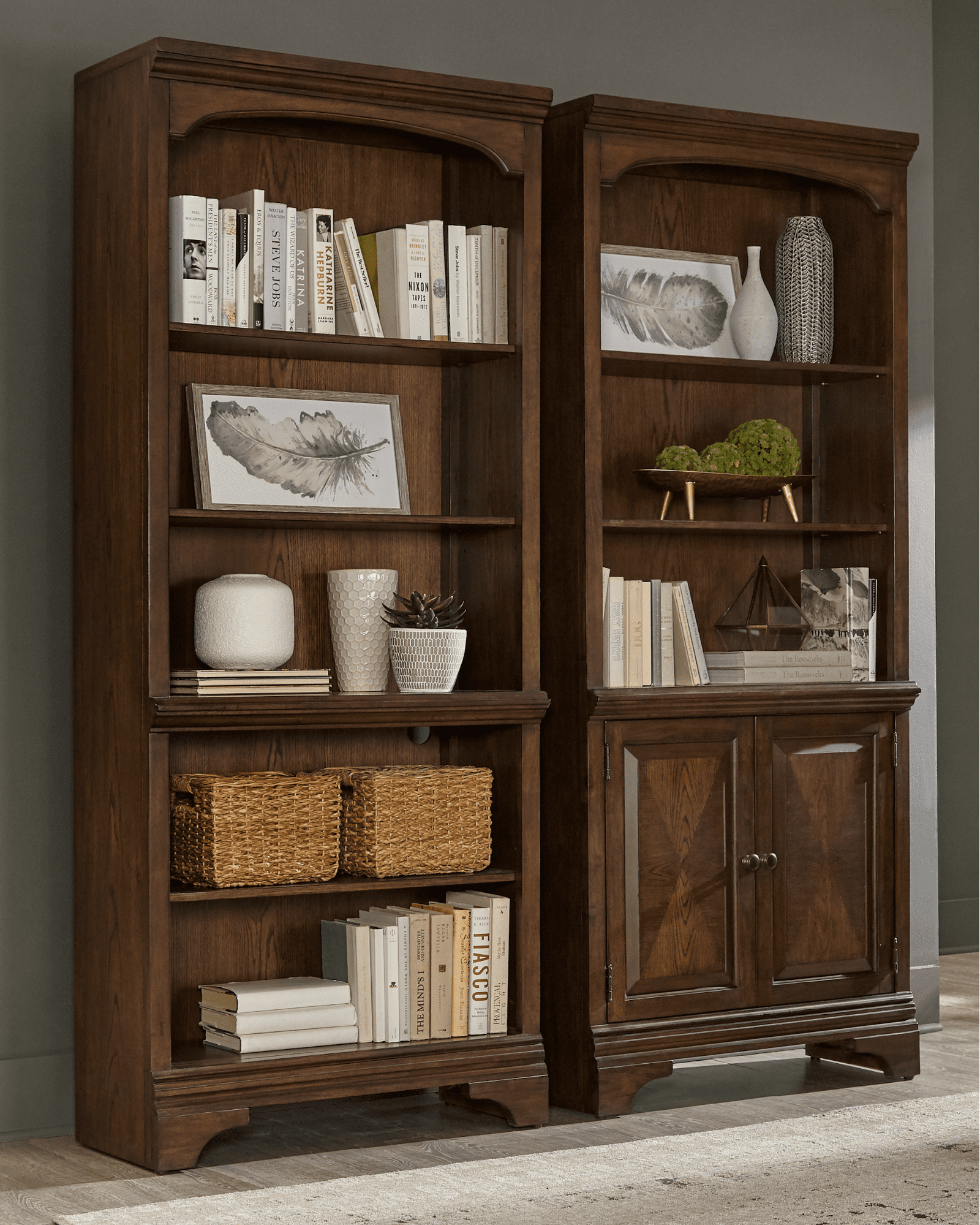 storage furniture: Hartshill 5-Shelf Bookcase Burnished Oak