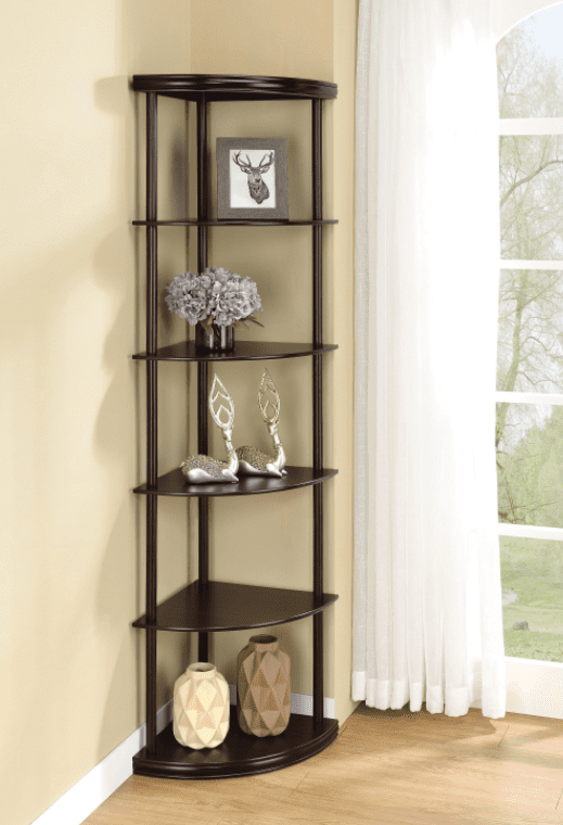 5-shelf corner bookshelf cappuccino